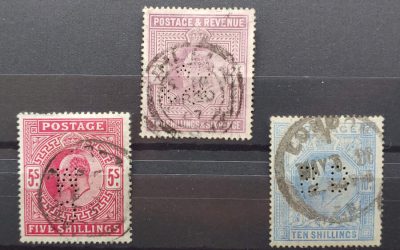 G.B. #139-141 F/VF Used 1902/11 Edward VII Perfin trio