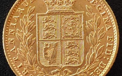 G.B./Colonial Cda XF 1854 Victoria Shield type Gold Sovereign .2355oz