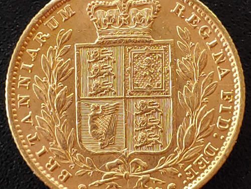 G.B./Colonial Cda XF 1854 Victoria Shield type Gold Sovereign .2355oz