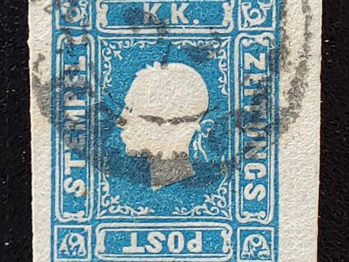 Austria #P5 VF Used 1858 1Kr Blue, embossed
