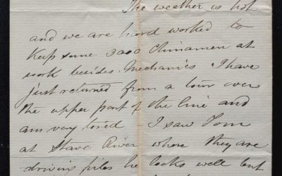 New Westminster, B.C. 8 Aug 1882 2-pg Marcus Smith letter to his wife