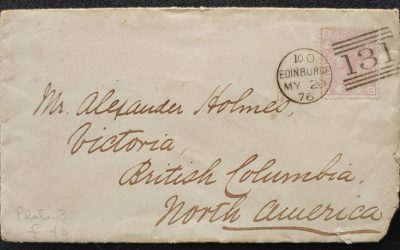 Incoming 1876 Edinburgh 2.5d Plate 3 Cover and letter to Victoria, B.C.
