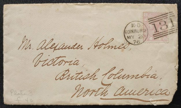 Incoming 1876 Edinburgh 2.5d Plate 3 Cover and letter to Victoria, B.C.