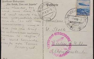 Germany #C57 1 Aug 1936 Zeppelin over Frankfurt Art Postcard