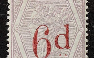 G.B. #95 F/VF Mint 1883 6d on 6d Violet Plate 18