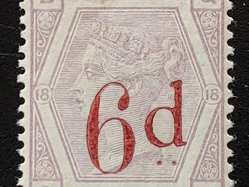 G.B. #95 F/VF Mint 1883 6d on 6d Violet Plate 18