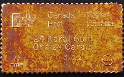 Canada Post #B3 Proof 24k Gold Olympic Stamp replica #332, .835oz