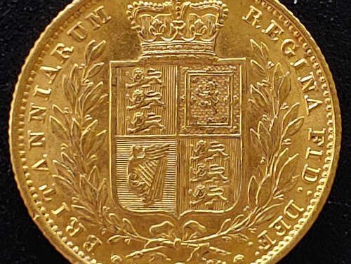 G.B./Colonial Canada XF 1857 QV Shield Type Gold Sovereign .2355oz