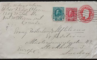 Canada #104, 106 3c uprated 20 Mar 1913 2c Postal Stationery to Sweden