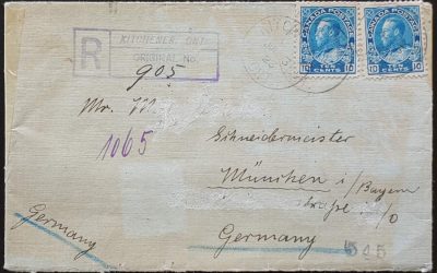 Canada #117 3 Jl 1923 20c Registered Admiral Cover to Germany