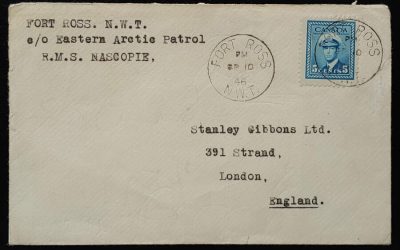 RMS Nascopie #255 10 Sep 1946 5c Fort Ross, NWT Cover to UK