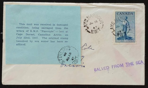 R.M.S. Nascopie #275 16 Jul 1947 4c Salved from Sea Wreck Cover