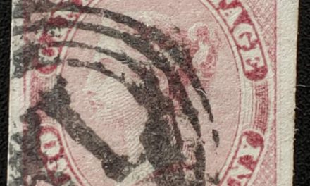 Canada #8 VF 4-ring Numeral 19 Used 1855 1/2d Rose