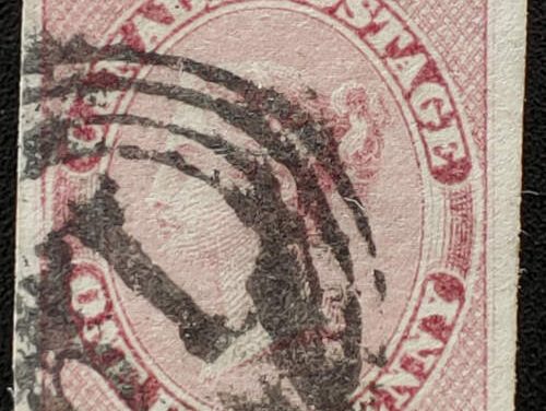 Canada #8 VF 4-ring Numeral 19 Used 1855 1/2d Rose