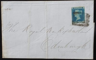 G.B. #4 1853 2d Blue Royal Bank of Scotland FLS