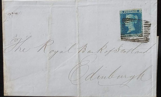 G.B. #4 1853 2d Blue Royal Bank of Scotland FLS
