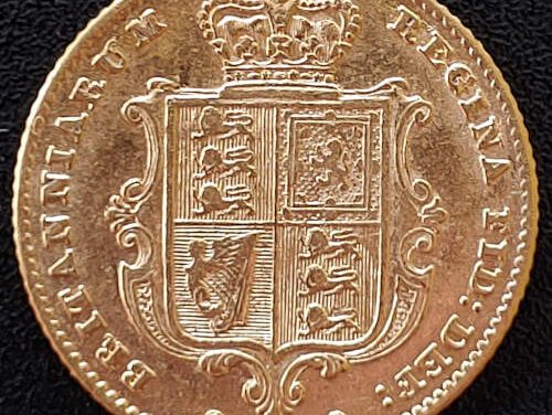 G.B./Colonial Canada XF 1853 Shield Type Gold Half Sovereign .1177oz