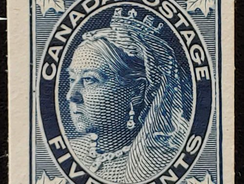 Canada #70P abt VF 1897 5c QV Leaf Plate Proof, 300 printed