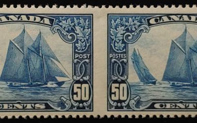 Canada #158b VFNH 1929 50c Bluenose Perf by Imperf Pair