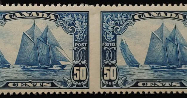 Canada #158b VFNH 1929 50c Bluenose Perf by Imperf Pair