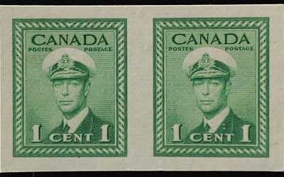 Canada #249d VFNH 1942 1c George VI War Imperforate Pair