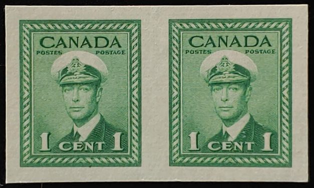 Canada #249d VFNH 1942 1c George VI War Imperforate Pair