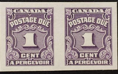 Canada #J15a VFNH 1935 1c Postage Due Imperforate Pair