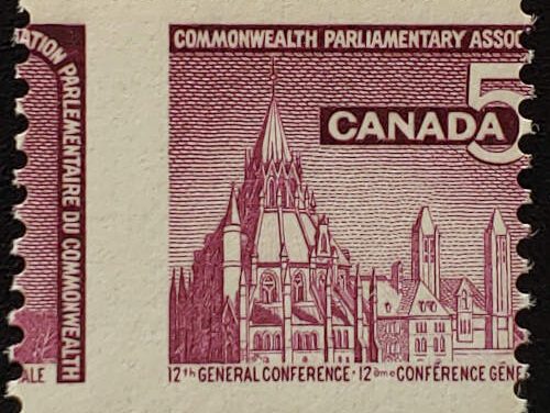 Canada #450 Never Hinged 1966 5c Parliamentary Library Misperf