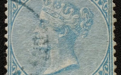 Vancouver Island #6 Fine Used 1865 10c Blue, reperfed at foot