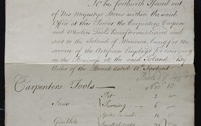 G.B. 14 Jul 1743 Office of Ordnance Issue of Carpenter’s Tools for ship