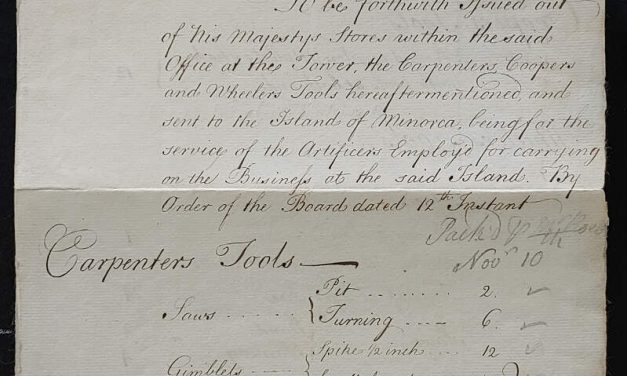 G.B. 14 Jul 1743 Office of Ordnance Issue of Carpenter’s Tools for ship