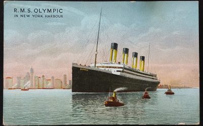 G.B. #160 1914 Transatlantic P.O. 1d RMS Olympic colour Postcard