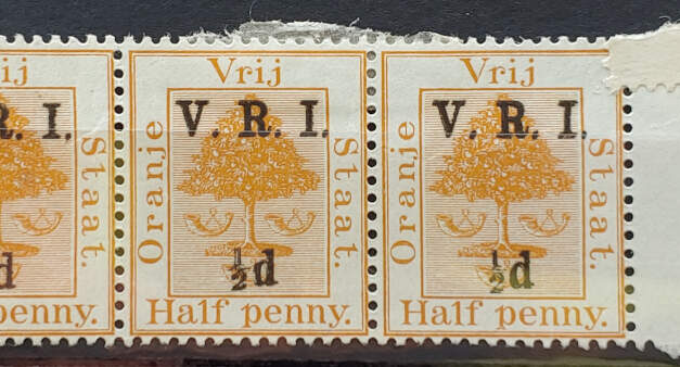 O.R.C. #44h Mint HR 1900 1/2d on 1/2d Strip incl Doubling (3)
