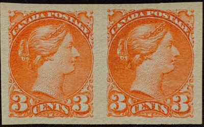 Canada #41ii VF Mint LH 1885/95 3c Imperforate Pair, 250 exist