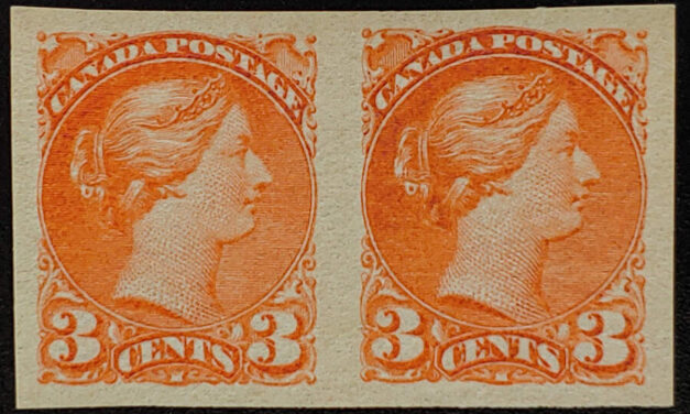 Canada #41ii VF Mint LH 1885/95 3c Imperforate Pair, 250 exist