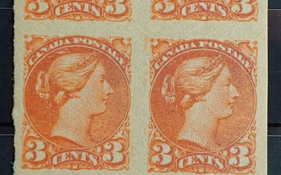Canada #41b VF stamps NH 1891 3c Small Queen Imperforate Block (4)