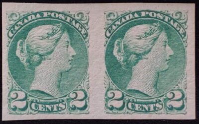 Canada #36iii VF Mint 2c Small Queen Imperforate Pair