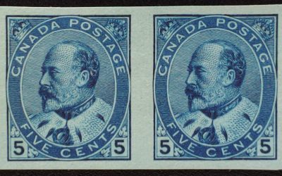 Canada #91a VF Unused 1903 5c Imperforate Pair, only 100 exist