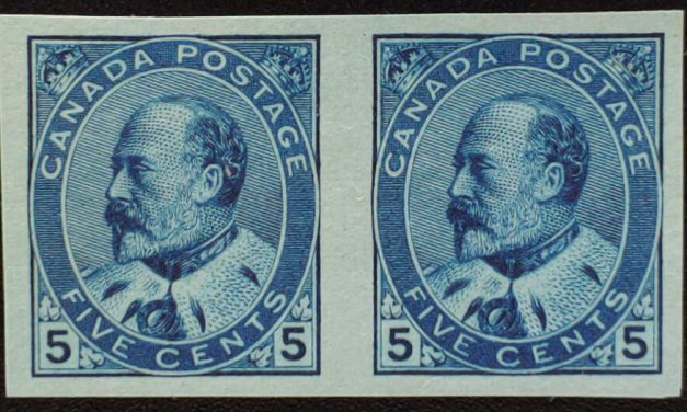 Canada #91a VF Unused 1903 5c Imperforate Pair, only 100 exist