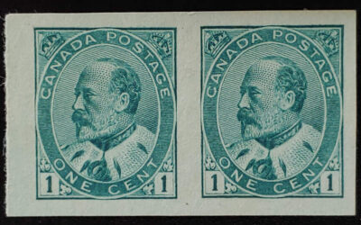 Canada #89a VF+ Unu 1903 1c Edward VII Imperforate Pair