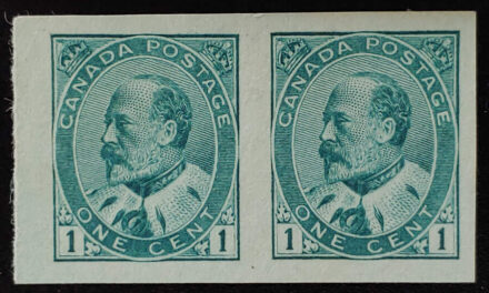 Canada #89a VF+ Unu 1903 1c Edward VII Imperforate Pair