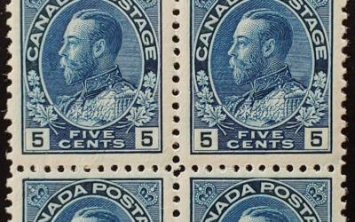 Canada #111 VF Mint 2 NH top margin 5c Inscription Block (4)