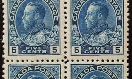 Canada #111 VF Mint 2 NH top margin 5c Inscription Block (4)