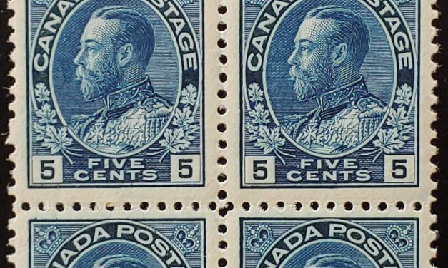 Canada #111 VF Mint 2 NH top margin 5c Inscription Block (4)