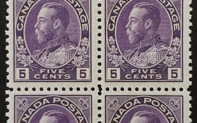 Canada #112a VFNH 1924 5c Admiral top margin Imprint Block