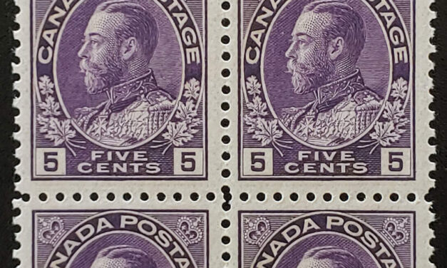 Canada #112a VFNH 1924 5c Admiral top margin Imprint Block
