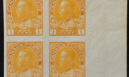 Canada #136 VF 3 Never Hinged 1924 1c Admiral Imperf Block