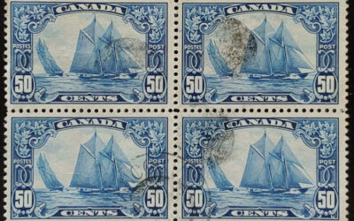 Canada #158 F/VF+ Used 1929 50c Bluenose Block (4)