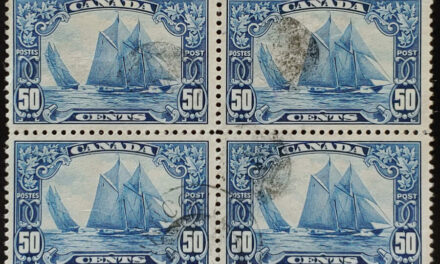 Canada #158 F/VF+ Used 1929 50c Bluenose Block (4)