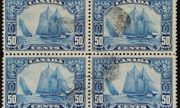 Canada #158 F/VF+ Used 1929 50c Bluenose Block (4)
